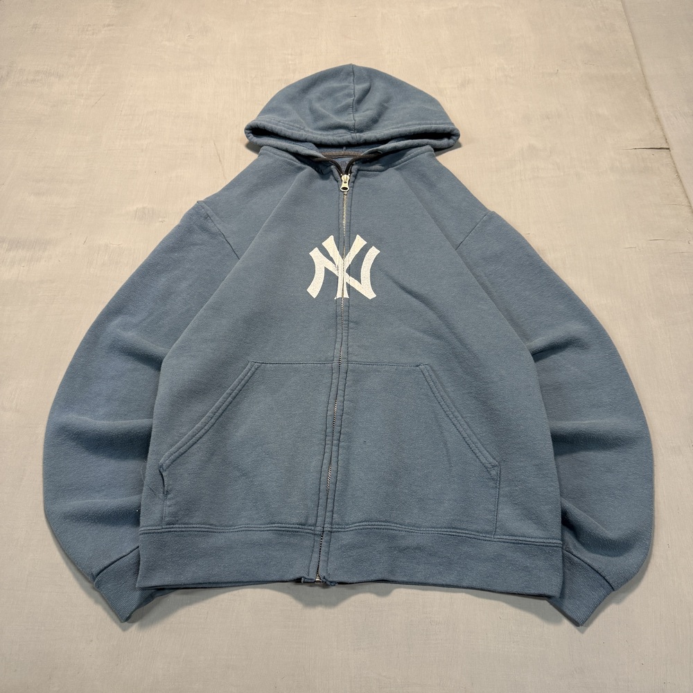 Printed Fruit of the Loom Men's zip-up hoodie Y2K Blue Size S
